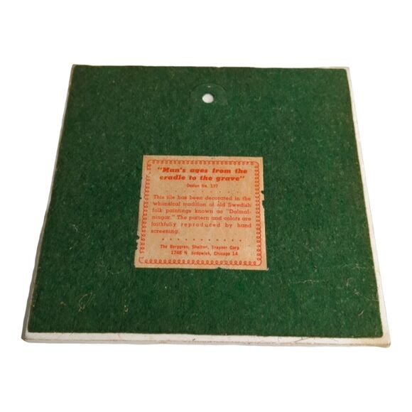 Berggren 6" Scandinavian Tile Trivet Felt Back Man's Ages from Cradle to Grave - Picture 7 of 8
